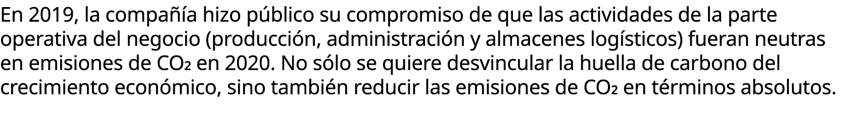 En 2019, la compa a hizo p blico su compromiso de que las actividades de la parte operativa del negocio (producci n,...